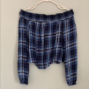 Plaid Off the Shoulder Shirt